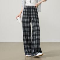 ESE-Y Women's Lazy Style Plaid Wide-Leg Casual Pants 26