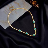 Gold Snake Chain Turquoise Square Choker Necklace – Minimalist Boho Jewelry, Protection Calm Gift for Women auksas