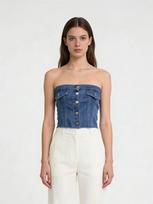 Blue Slim-Fit Denim Bandeau Top S mėlyna