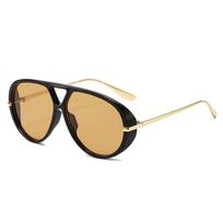 Luxury Sunglasses Women Metal Frame Classic Pilot Sun Glasses Men Cool Big Black Yellow Lens Eyewear New Trendy Shades