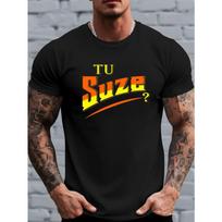 European sizes Men's Suze Print Short Sleeve T-Shirt - Soft Breathable Black Casual Tee with Iconic Suze, Round Neck Short Cut Top S juoda
