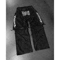 Fashion America Retro Street Zip Up Patchwork Baggy Jeans Men Y2k Stripe Embroidery Splicing Black Denim Pants Hip Hop Jeans M