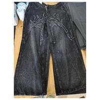 Gothic Retro Baggy Unisex Mopping Pants Y2K Phantom Jeans High Street Spider Embroidered Patch Hip Hop Streetwear Straight Jeans S