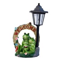 Solar Resin Garden Light with Cute Animal Statue Frog Puppy Design for Yard Patio Balcony Auto A