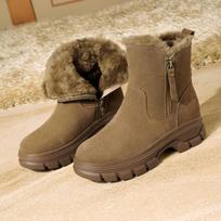 Women's 2024 Fur-Lined Winter Boots: Warm, Wool-Cold Proof, Anti-Slip Thick Cotton Sole 37 brown