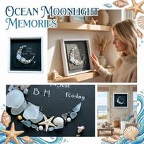 Sea Glass Moon Art Shadow Box Frame Wall Decor with Natural Sea Glass Pebbles and Starfish Elements Handmade Coastal Style Display One Size gray