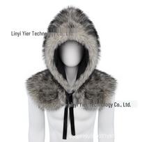 Medieval Viking Faux Fur Shawl Hat Costume for Renaissance Cosplay tamsiai pilka spalva
