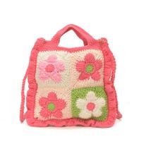 Boho Essential Handmade Crochet Granny Square Tote Bags Summer Knitted Flower Shoulder Bags Shopping Beach Daily Use Handbag rožinė