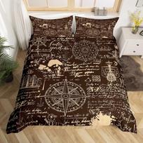 Compass Duvet Cover Set, Marine Discovery Art, Decorative 3 Pieces Bedding Set With 2 Pillow Shams, Twin Full Queen King Size EU single(135x200cm) beige