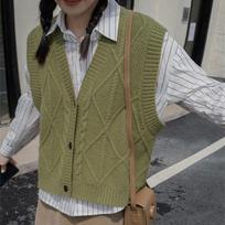 Spring and Autumn Vintage Knitted Vest Women's Lazy British Style Outerwear Short Sweater Cardigan S