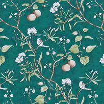 Vinyl Peach Tree Peel And Stick Green Wallpaper with Flower & Bird Motifs Waterproof Removable Self-Adhesive Wall Decor for Home 2mx45cm(78.7x17.7in)