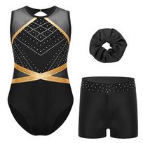 Kids Girls Ballet Gymnastics Leotard Sleeveless Keyhole Back Dance Bodysuit Shorts Headwear for Figure Skating Dance Performance 5-6 Years juoda