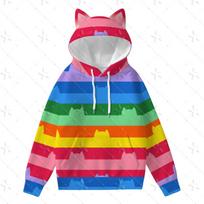 Gabby namelis Unisex vaivorykštės dryžuotas katės ausų džemperis su gobtuvu 6XL blue