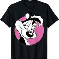 Looney Tunes Pepe Le Pew Pink Circle Portrait T-Shirt S juoda