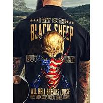 European sizes - Back Print Streetwear Tee with Flag & Bone Design, Short Sleeve Round Neck Casual Shirt, Machine Washable for - Wear S juoda