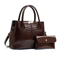 NICOLE & DORIS Women's Crocodile Embossed Handbag, 2-Piece Set, 2-Way Shoulder Bag, Large Capacity, Waterproof, Popular, Double-Layered, Divided,