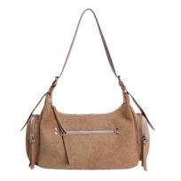 PU Suede Hobo Bag Women's Fashion Shoulder Tote with Multiple Zip Pockets Casual Everyday Handbag chaki