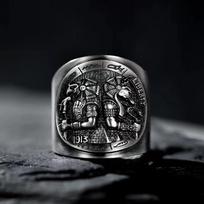 Ancient Egypt Thai Silver Open Ring Vintage Mythology Death Anubis Horus Rings for Men Totem Amulet Jewelry Christmas Gift resizable&antique silver