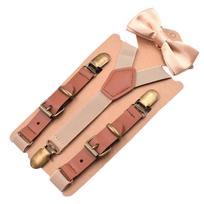 Kids Y Back Suspenders Bow Tie Set 3 Clips Adjustable Elastic Braces