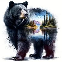 QT2385#15cm Bears And Lake Scenery, Suitable for Use on Cars, Laptops, Trucks, Motorcycles, Windows 15cm-longest side