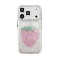 Glitter Shiny Pink Strawberry Hard Back Case For iPhone 13 14 15 16 17 Pro Max Ins Bling Stars Shockproof Phone Cover iPhone 15 Pro