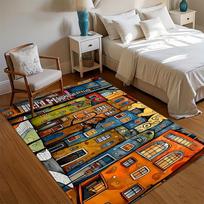 Vibrant Abstract Town Print Area Rug Non Slip Soft Floor Carpet for Living Room Bedroom Kids Room Playroom Decor 40X60cm