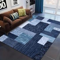 Modern Geometric Blue Grey Wood Grain Rug, Abstract Linear Pattern Non-Slip Floor Mat, Washable Decor Carpet for Living Room 40x60cm