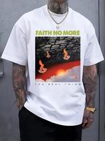 Faith No More The Real Thing Album Cover Graphic T-shirt - Regular Fit Casual Short Sleeve Tee with Vibrant Flames & Clouds Print S