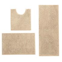 Chenille Bathroom Rug Set 3 Pieces Absorbent Non Slip Bath Mat Contour Rug and Toilet Lid Cover Soft Texture Durable Material One Size chaki