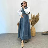 Women's denim dress, sleeveless long vest skirt, denim skirt source factory M