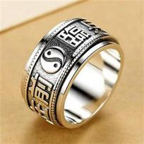 Rotatable Tai Chi Mantra Men's 925 Silver Thai Ring - Trendy, Wide, Artistic Retro Design