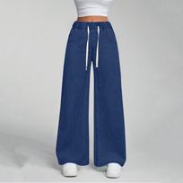 Women’s Wide Leg Denim Pants High Waist Drawstring Casual Loose Fit Trousers with Pockets for Everyday Wear XXL