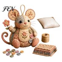 Floral Fabric Sewing Project Patchwork Mouse DIY Kit, Handmade Craft Set with Fabric, Stuffing & Cute Plush Decoration Buttons, Stuffed Ornament A