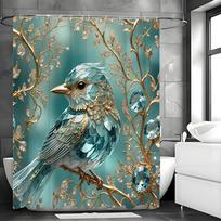 Blue Bird Tree Creative Jewel Shower Curtain, Bathroom Decorative Shower Curtain, Waterproof Shower Curtain with Hooks 90*180cm