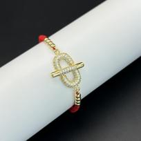 Red Cord Zircon O-Shaped Bracelet, Drawstring T-Style Fashion Accessory