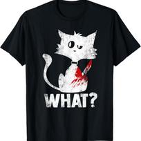 Cute Psycho Murderous Black Cat What With Knife Halloween T-Shirt S juoda