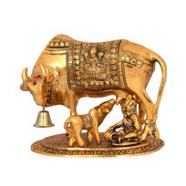 Auksinė Kamdhenu karvė su veršeliu Vastu Gau Mata Dvasinė Vastu Pooja Figūrėlė Idolas brown