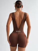 Seamless Deep V-Neck Yoga Bodysuit: Women's Nude-Tight Shaping Sportswear with Beautiful Back Design Small kava