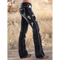 2025 New Embroidered Stretch Micro-Flare Washed Black Denim Jeans for Women Extra Small juoda