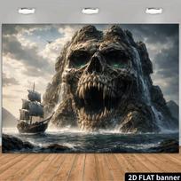 2D Pirate Skull Mountain Backdrop Halloween Party Decor 47.2x31.5inch/120*80cm