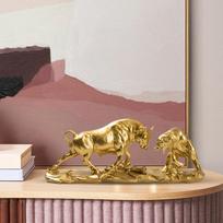 Animal Sculpture Collection Ornament Resin Figurine Realistic Bear and Bull Statue for Shelf