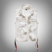 Stylish Korean Plus Size Men's Printed Denim Vest with Flowing Sleeves XL balta
