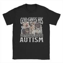 God Gives His Most Powerful Soldiers Autism Cat Meme  T-Shirt Men T-Shirts Summer O-Neck Trending Tee Shirt Oversized Clothing S įvairiaspalvis