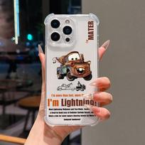 Animacinių filmų automobiliai McQueens Sally telefono dėklas, skirtas iPhone 17 Air 16 15 14 Plus 13 12 11 Pro Max X Xs XR 8 e Minkštas smūgiams atsparus skaidrus dangtelis iPhone 14 Pro white