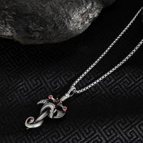 Vintage Silver Dragon Sword Cross Pendant Necklace For Men And Women Gothic Punk Long Chain Necklace Hip Hop Jewelry Silver