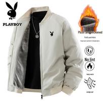 PLAYBOY Men's Plush Lined Loose Fit Baseball Jacket M chaki