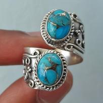 Vintage Wrap Ring Silver Plated Delicate Carving On The Surface Inlaid Turquoise Boho Style Jewelry Match Daily Outfits R1568-1