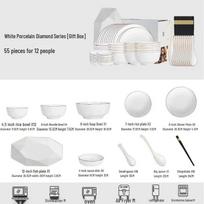 Elegant Gold Rim White Porcelain 55-Piece Dinnerware Set
