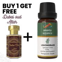 Citrininė žolė 10 ml eterinis aliejus aromaterapijai ir namų kvapui su nemokamu 5 ml Dubajaus Oud Attar | Eterinis aliejus difuzoriui