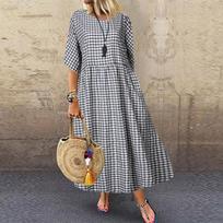 Women's Casual Fashion Plaid Dress L juoda